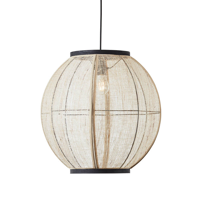 Zaire Natural Linen Fabric And Bamboo Shade Floor Lamp In Matt Black