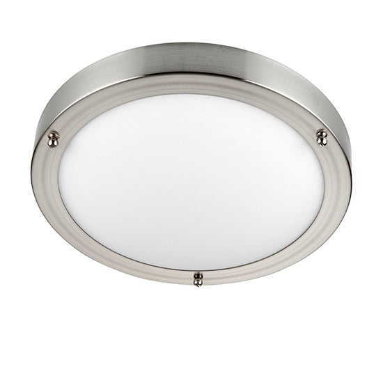 Portloe Frosted Glass Flush Ceiling Light In Satin Nickel