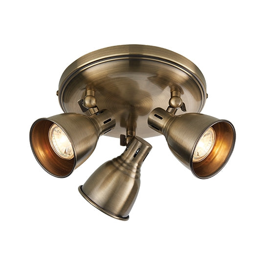 Westbury 3 Lights Round Ceiling Light In Antique Brass