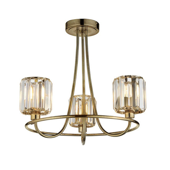 Berenice 3 Lights Clear Glass Shades Semi Flush Ceiling Light Antique Brass