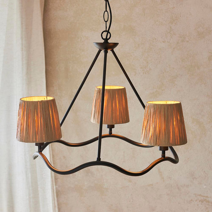 Wriggle 3 Lights Raffia Shade Ceiling Pendant Light In Matt Black