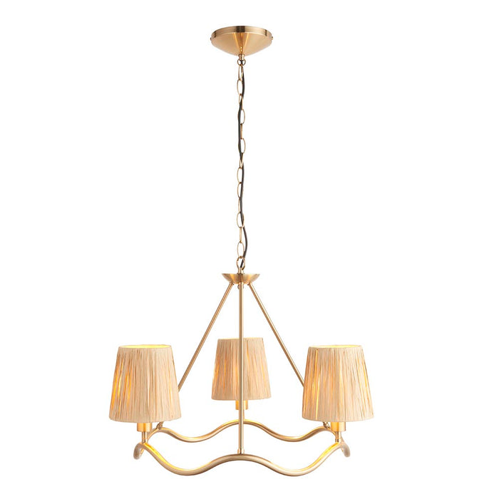 Wriggle 3 Lights Raffia Shade Ceiling Pendant Light In Brushed Aged Brass