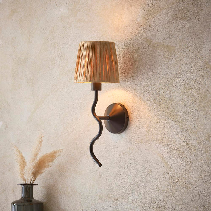 Wriggle Raffia Shade Wall Light In Matt Black