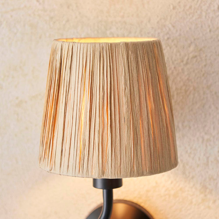 Wriggle Raffia Shade Wall Light In Matt Black