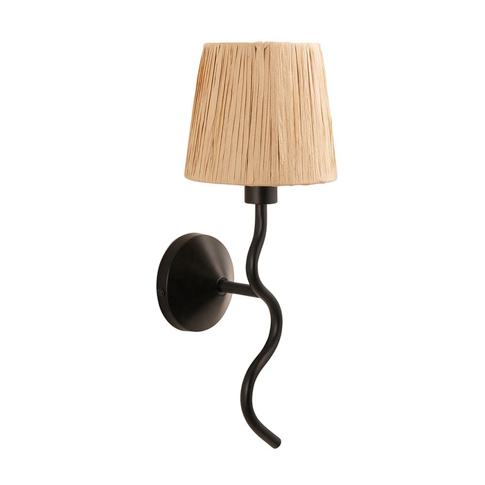 Wriggle Raffia Shade Wall Light In Matt Black