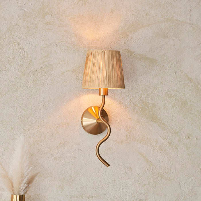 Wriggle Raffia Shade Wall Light In Brushed Aged Brass