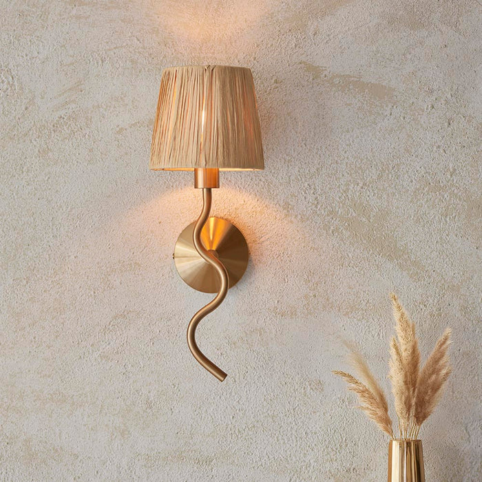 Wriggle Raffia Shade Wall Light In Brushed Aged Brass