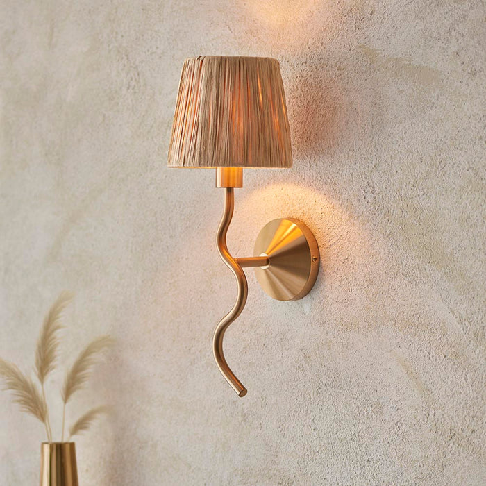 Wriggle Raffia Shade Wall Light In Brushed Aged Brass