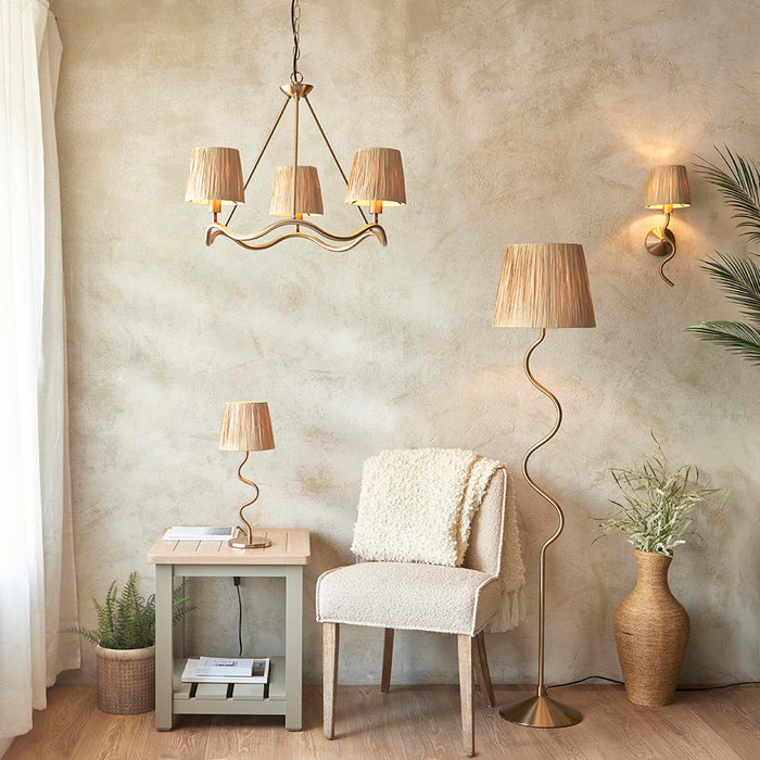 Wriggle Raffia Shade Wall Light In Brushed Aged Brass