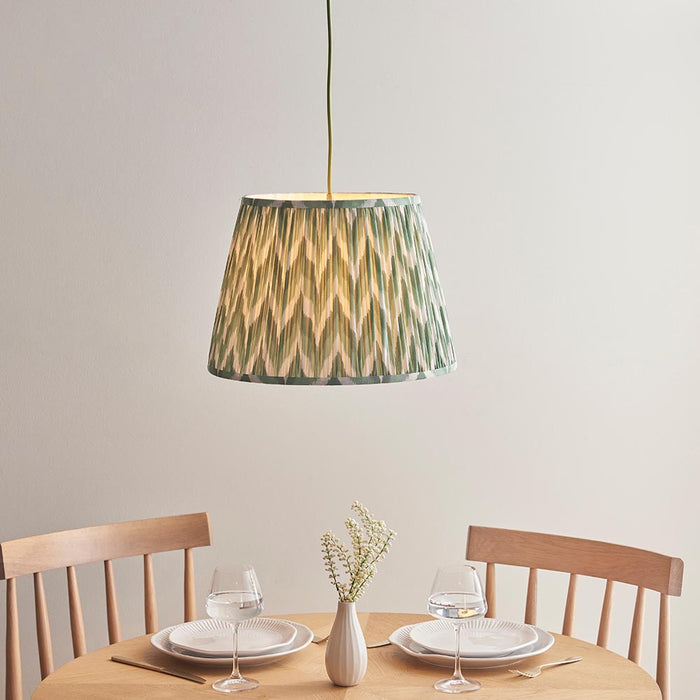 Eltham And Zigzag 40cm Cotswold Green Shade Ceiling Light With Green Colour Braided Cable