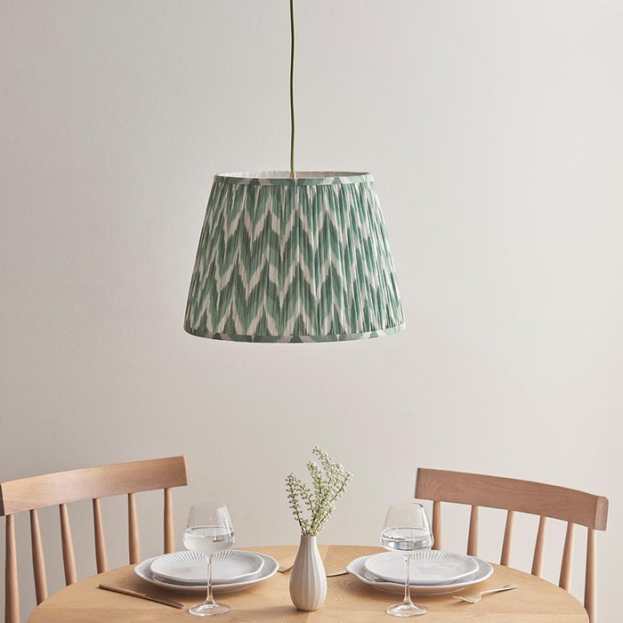 Eltham And Zigzag 40cm Cotswold Green Shade Ceiling Light With Green Colour Braided Cable