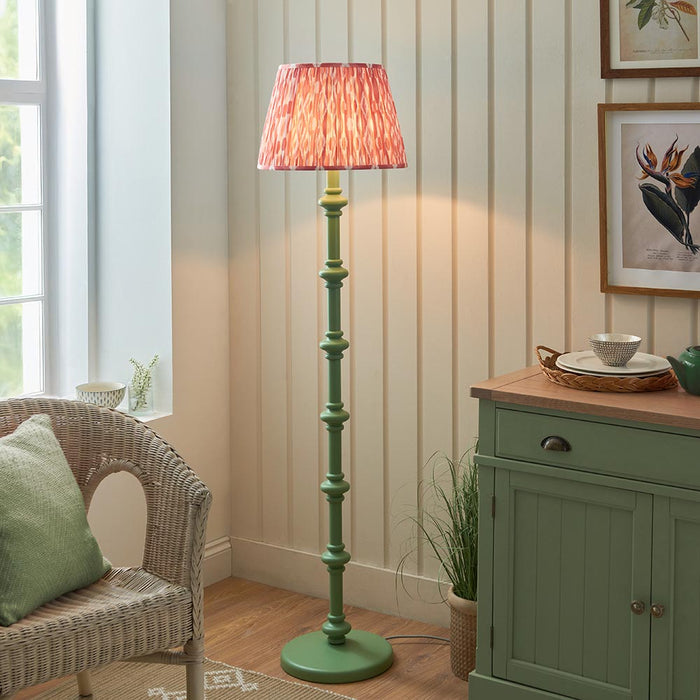 Carnaby And Ikat 40cm Coral Pink Shade Floor Lamp With Satin Cotswold Green Base
