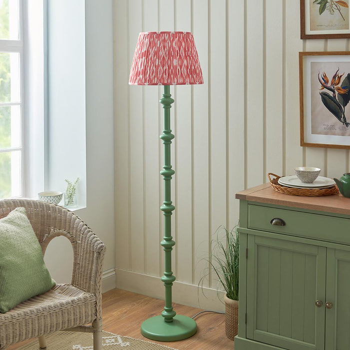 Carnaby And Ikat 40cm Coral Pink Shade Floor Lamp With Satin Cotswold Green Base