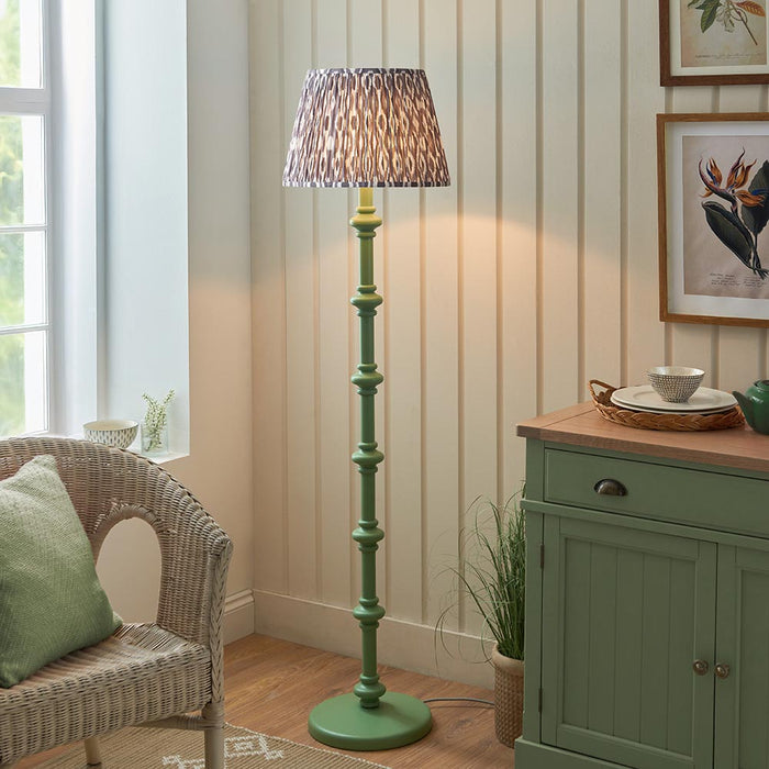 Carnaby And Ikat 40cm Pearl Grey Shade Floor Lamp With Satin Cotswold Green Base