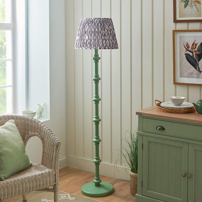 Carnaby And Ikat 40cm Pearl Grey Shade Floor Lamp With Satin Cotswold Green Base