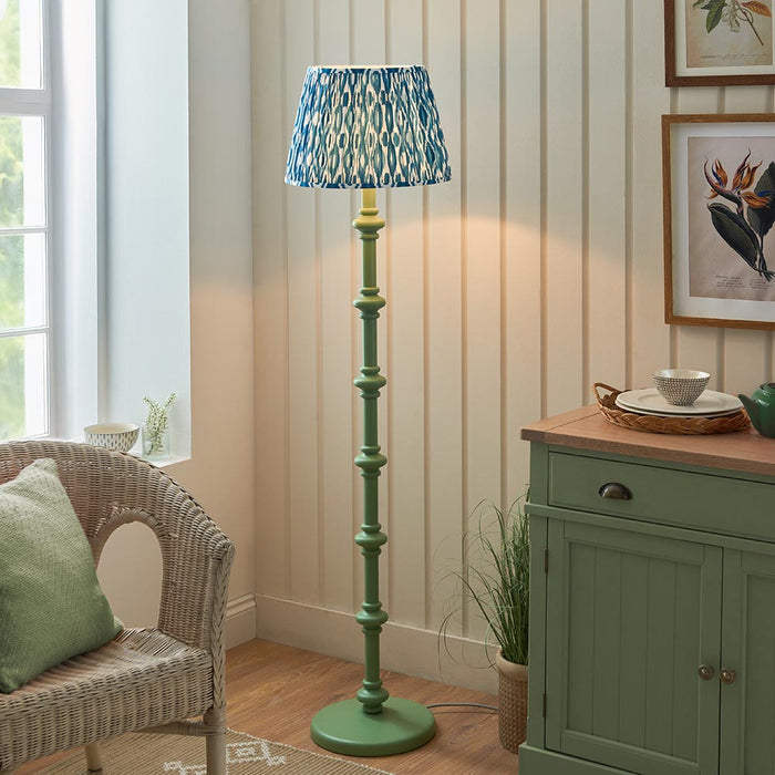 Carnaby And Ikat 40cm Marlin Blue Shade Floor Lamp With Satin Cotswold Green Base