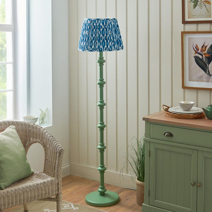 Carnaby And Ikat 40cm Marlin Blue Shade Floor Lamp With Satin Cotswold Green Base
