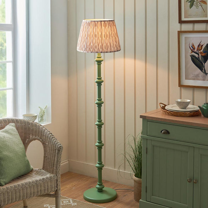 Carnaby And Ikat 40cm Neutral Shade Floor Lamp With Satin Cotswold Green Base