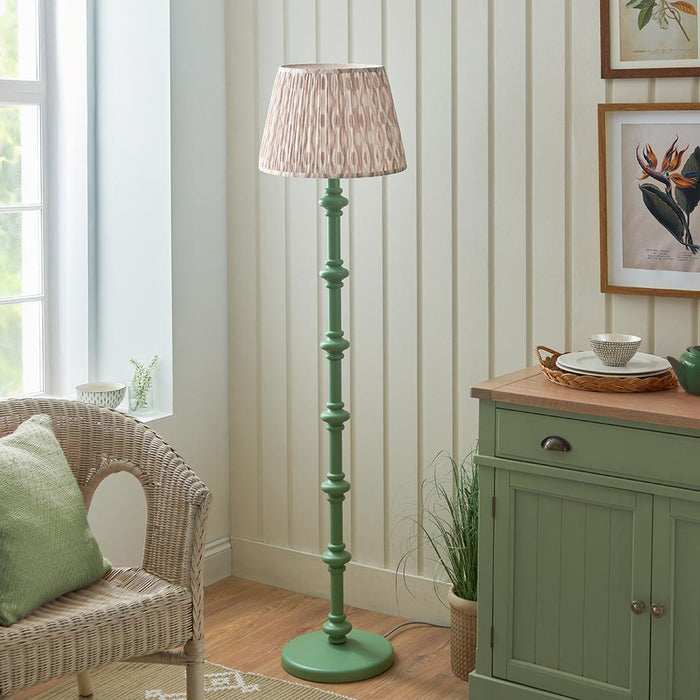 Carnaby And Ikat 40cm Neutral Shade Floor Lamp With Satin Cotswold Green Base
