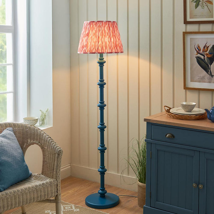 Carnaby And Ikat 40cm Coral Pink Shade Floor Lamp With Satin Marlin Blue Base