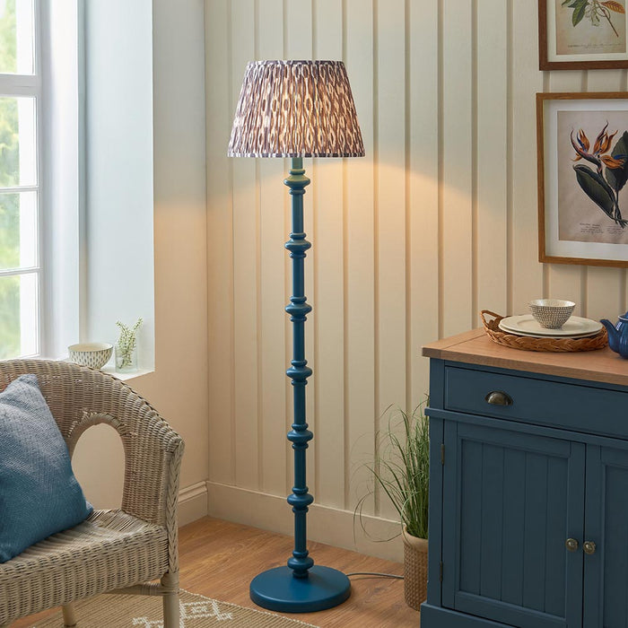 Carnaby And Ikat 40cm Pearl Grey Shade Floor Lamp With Satin Marlin Blue Base