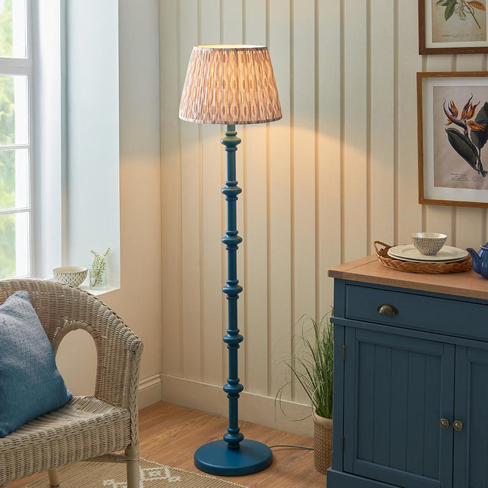 Carnaby And Ikat 40cm Neutral Shade Floor Lamp With Satin Marlin Blue Base