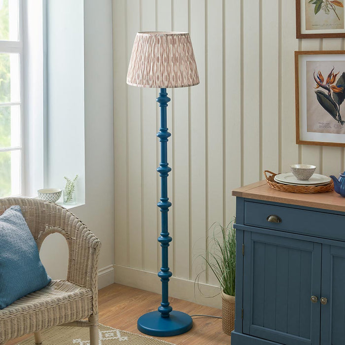 Carnaby And Ikat 40cm Neutral Shade Floor Lamp With Satin Marlin Blue Base