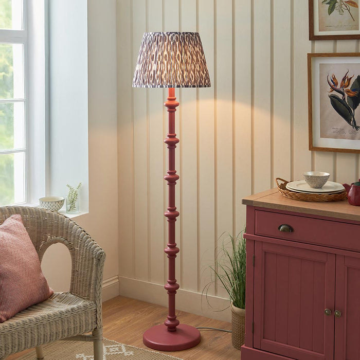 Carnaby And Ikat 40cm Pearl Grey Shade Floor Lamp With Satin Pink Clay Base