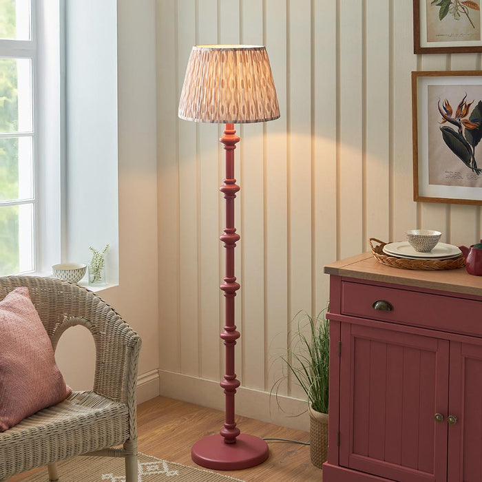 Carnaby And Ikat 40cm Neutral Shade Floor Lamp With Satin Pink Clay Base