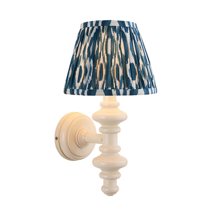 Carnaby And Ikat 20cm Marlin Blue Shade Wall Light With Satin Almond White Base