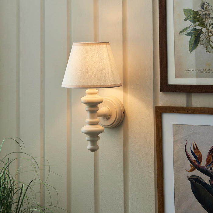 Carnaby And Ivy 20cm Vintage White Shade Wall Light With Satin Almond White Base