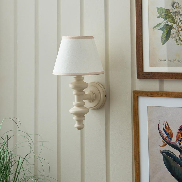 Carnaby And Ivy 20cm Vintage White Shade Wall Light With Satin Almond White Base