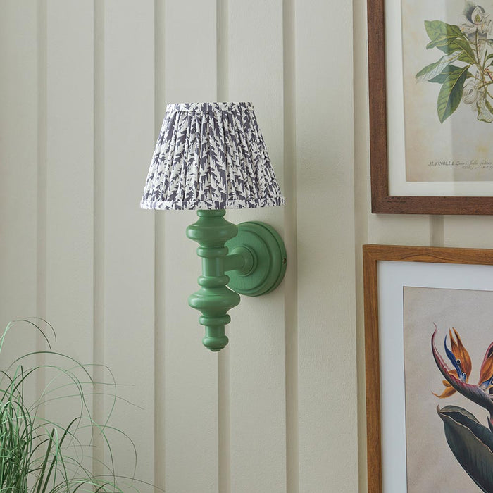 Carnaby And Leaf 20cm Pearl Grey Shade Wall Light With Satin Cotswold Green Base