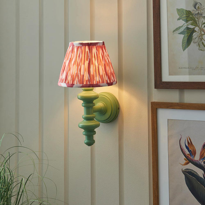 Carnaby And Ikat 20cm Coral Pink Shade Wall Light With Satin Cotswold Green Base