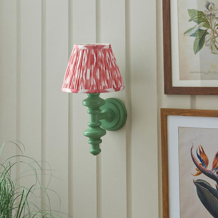Carnaby And Ikat 20cm Coral Pink Shade Wall Light With Satin Cotswold Green Base