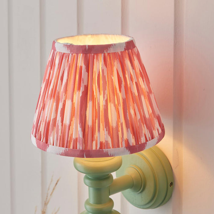 Carnaby And Ikat 20cm Coral Pink Shade Wall Light With Satin Cotswold Green Base