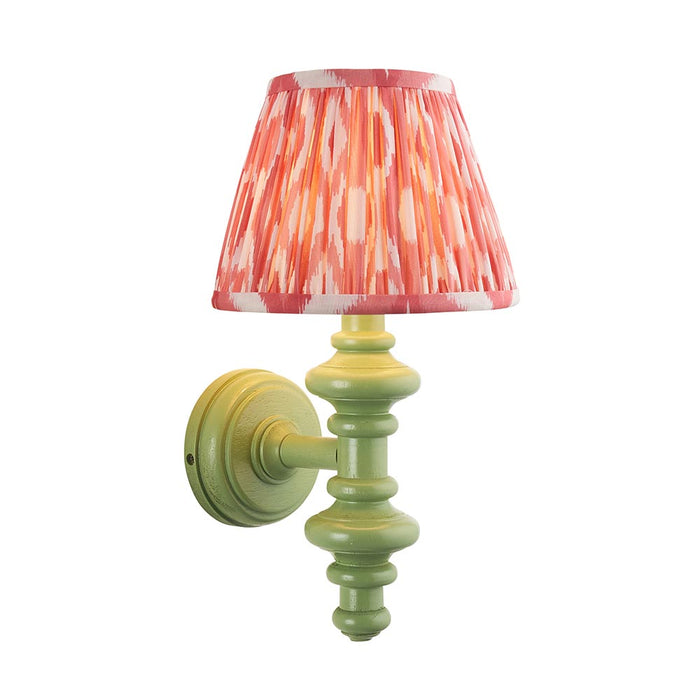 Carnaby And Ikat 20cm Coral Pink Shade Wall Light With Satin Cotswold Green Base