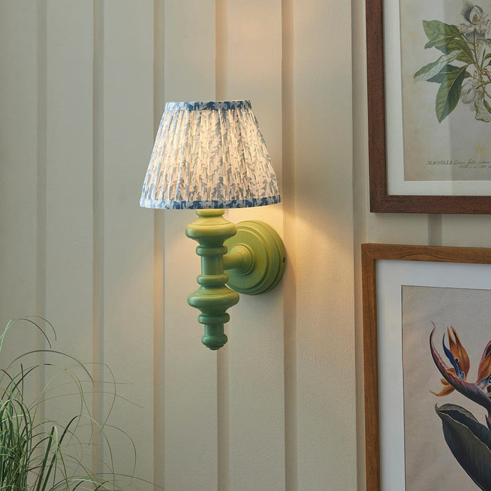 Carnaby And Leaf 20cm Shell Bay Blue Shade Wall Light With Satin Cotswold Green Base
