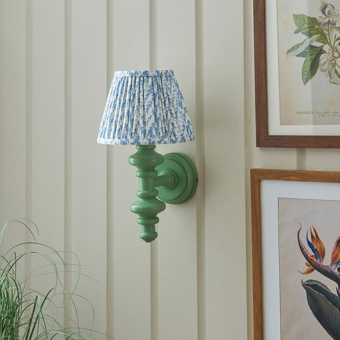 Carnaby And Leaf 20cm Shell Bay Blue Shade Wall Light With Satin Cotswold Green Base