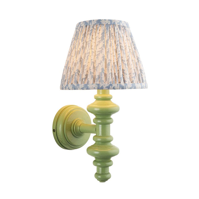 Carnaby And Leaf 20cm Shell Bay Blue Shade Wall Light With Satin Cotswold Green Base