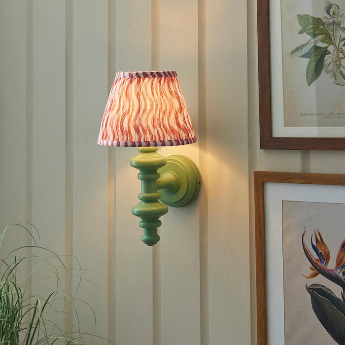Carnaby And Ripple 20cm Coral Pink Shade Wall Light With Satin Cotswold Green Base