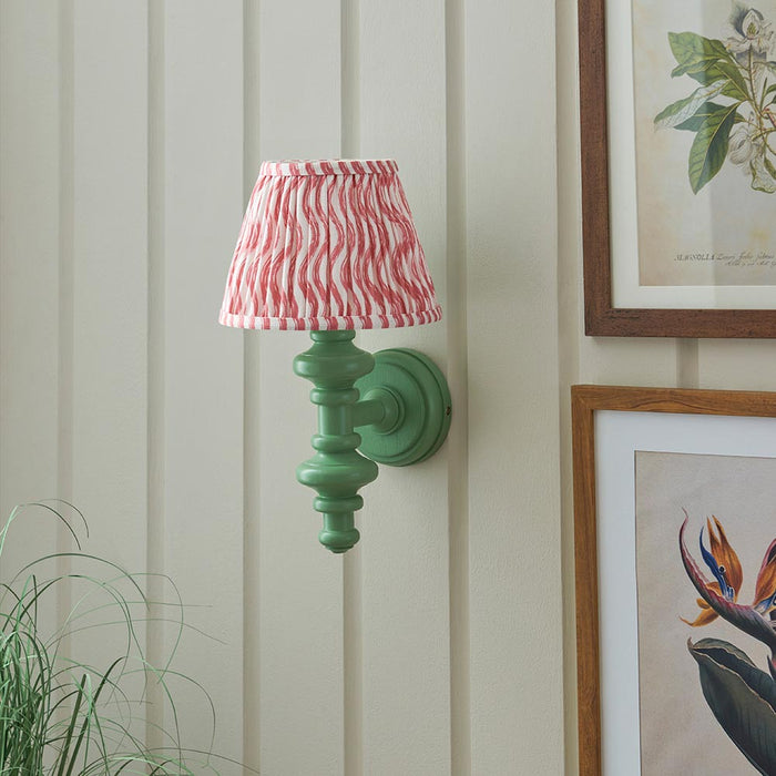 Carnaby And Ripple 20cm Coral Pink Shade Wall Light With Satin Cotswold Green Base