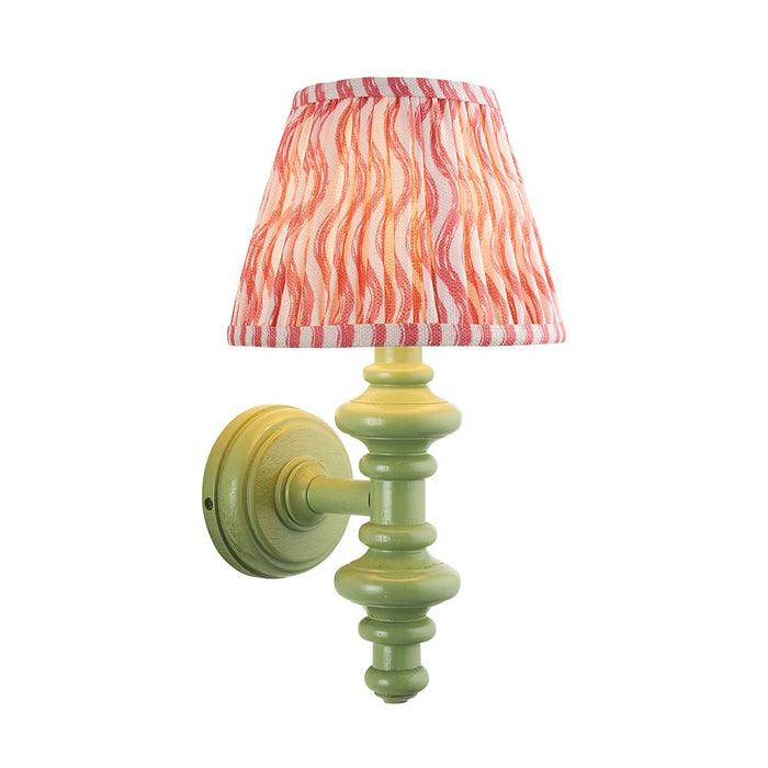 Carnaby And Ripple 20cm Coral Pink Shade Wall Light With Satin Cotswold Green Base