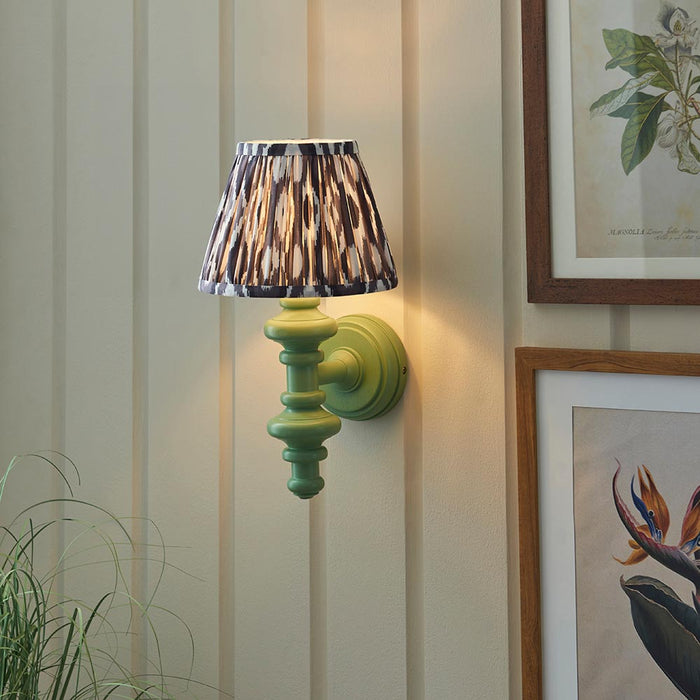 Carnaby And Ikat 20cm Pearl Grey Shade Wall Light With Satin Cotswold Green Base
