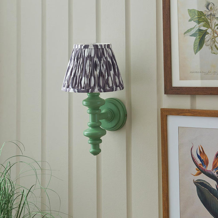 Carnaby And Ikat 20cm Pearl Grey Shade Wall Light With Satin Cotswold Green Base