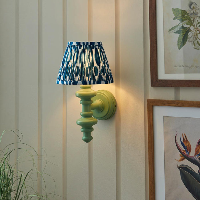 Carnaby And Ikat 20cm Marlin Blue Shade Wall Light With Satin Cotswold Green Base