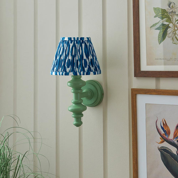 Carnaby And Ikat 20cm Marlin Blue Shade Wall Light With Satin Cotswold Green Base