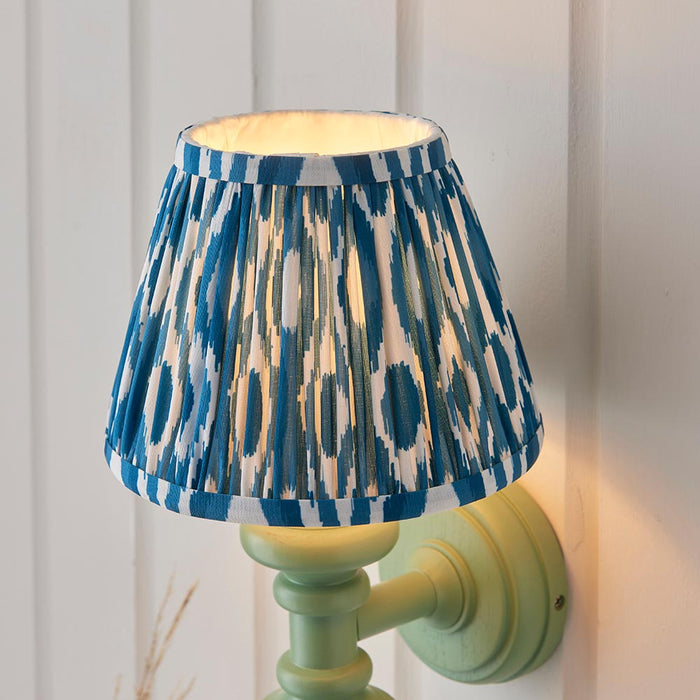 Carnaby And Ikat 20cm Marlin Blue Shade Wall Light With Satin Cotswold Green Base