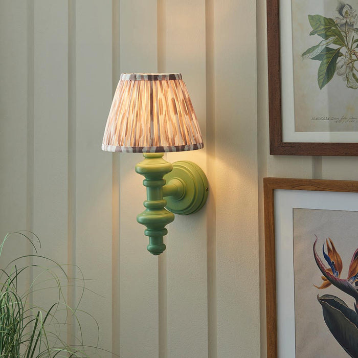 Carnaby And Ikat 20cm Neutral Shade Wall Light With Satin Cotswold Green Base