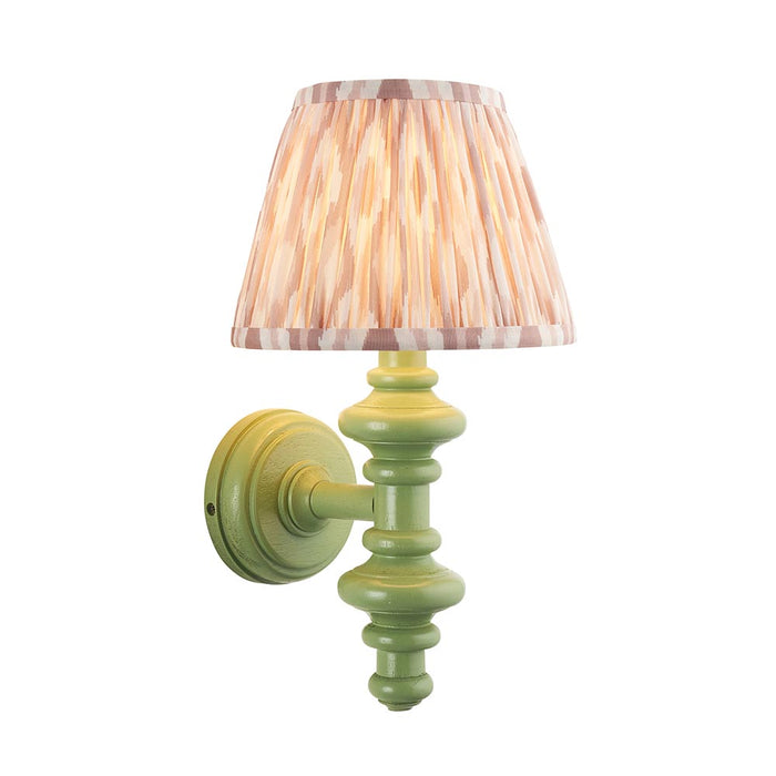 Carnaby And Ikat 20cm Neutral Shade Wall Light With Satin Cotswold Green Base